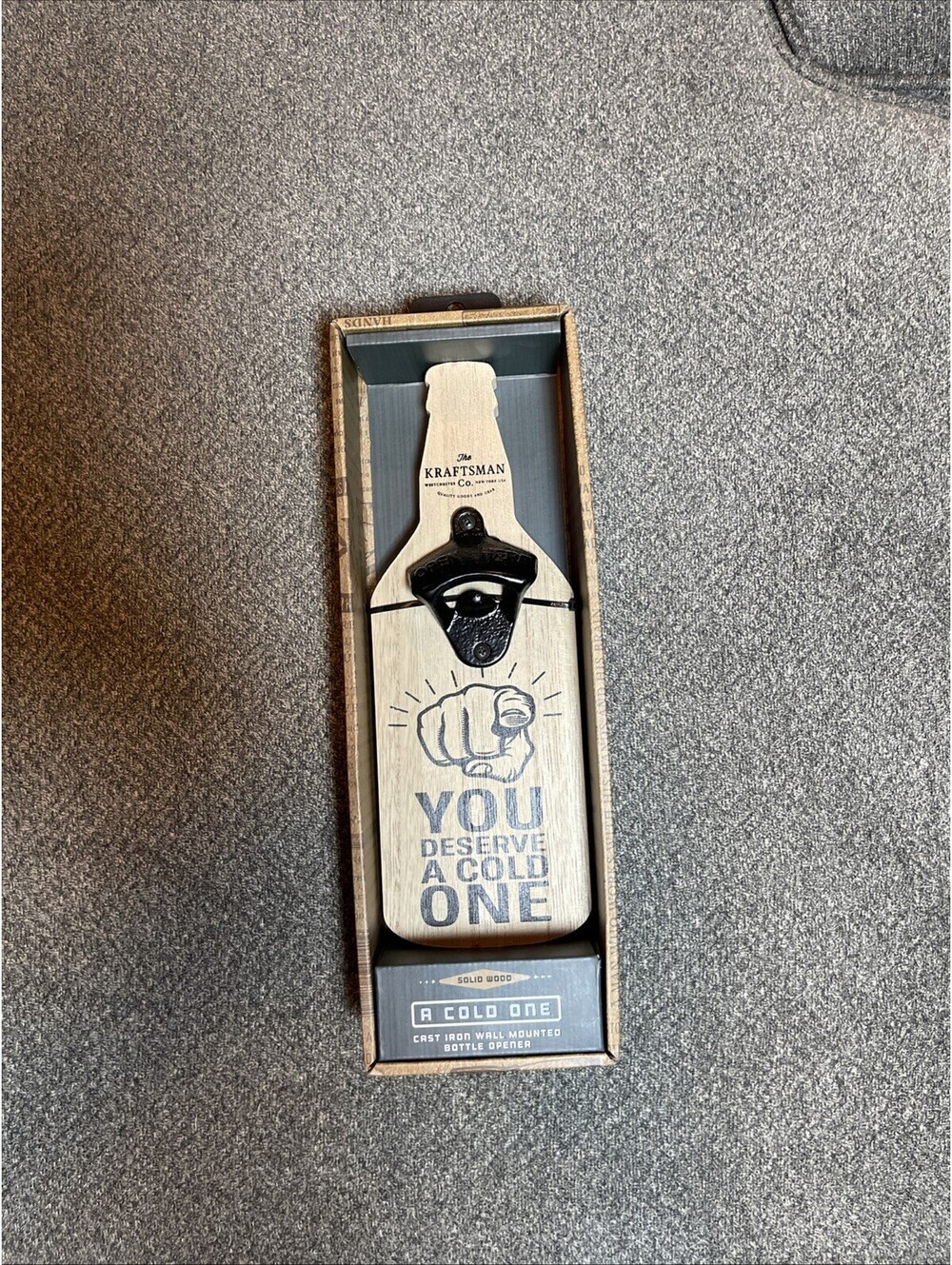 The Kraftsman Company Of New York Wooden Wall Mounted Cast Iron Bottle Opener